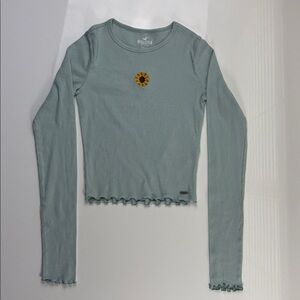 Hollister Teal Long Sleeve BABY TEE with Sunflower Detail